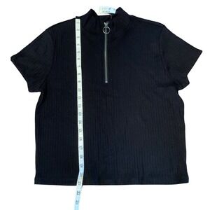 Prince & Fox Womens Black Ribbed Mock‎ Neck Short Sleeve Top Shirt XXL/TTG